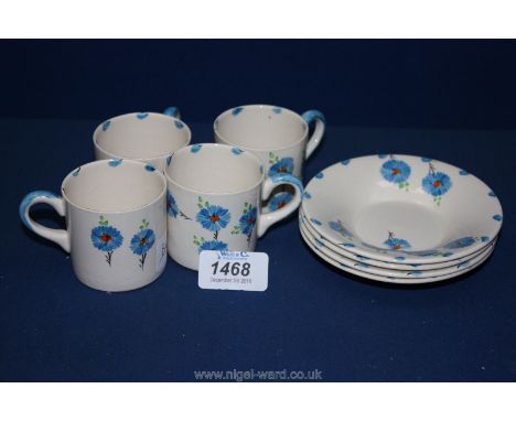 Four Swinnertons blue and white floral Cups and saucers.