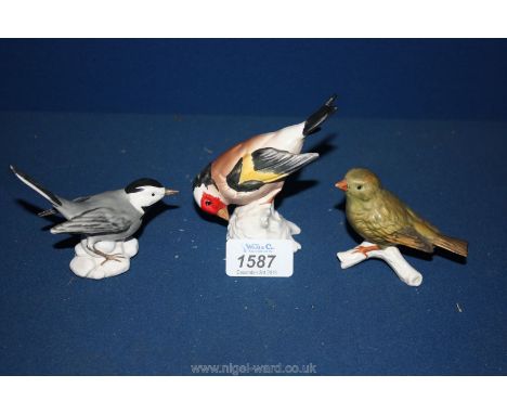 Three matt finish Goebel birds including a White Wagtail, Goldfinch etc.