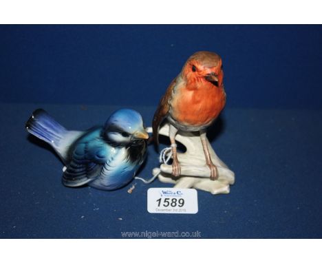 A matt finish Goebel Robin,5'' tall and a small Blue Bird, CV73.