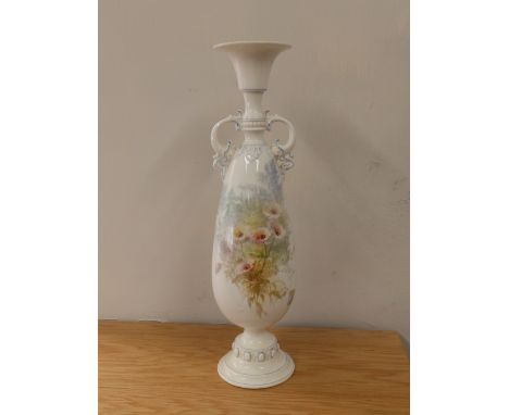 A Royal Worcester porcelain vase painted roses by Hadley, 9” high.