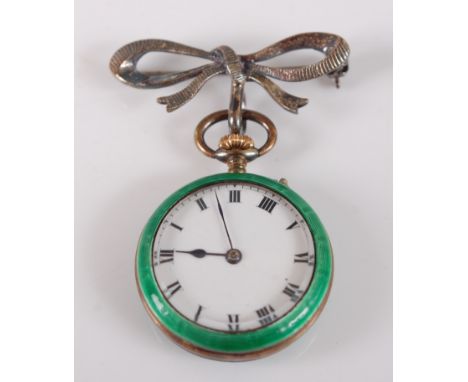 An Edwardian silver gilt and guilloche enamel cased lady's fob watch, having white enamel dial with Roman numerals, guilloche