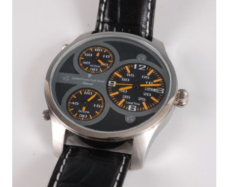 A gent's Christian van Sant Admiral World Timer wristwatch, the main dial with subsidiary day date dial at 3 o'clock, two fur