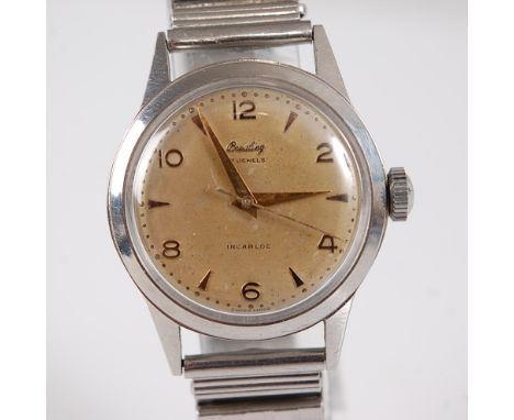 A vintage gent's Breitling steel cased wristwatch, having a signed champagne dial (discoloured), Arabic and baton markers, ma