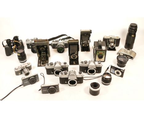A collection of cameras and camera accessories, comprising of digital and film, to include, Zenit-E, Yashica TL-Electro, Sams