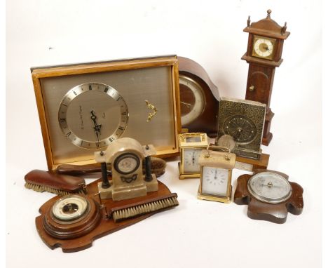 A collection of mid twentieth-century and later mantel clocks, wall clocks and barometers, to include, an Estyma carriage clo