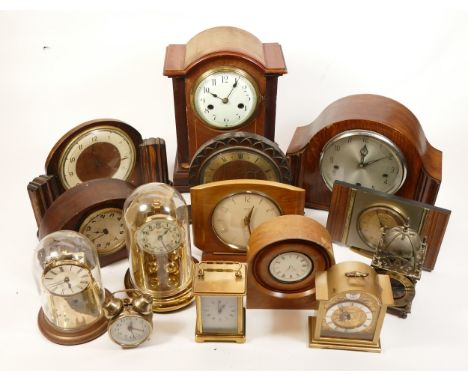 A collection of mid twentieth-century and later mantel clocks, wall clocks and barometers, to include, a Seiko desk clock wit