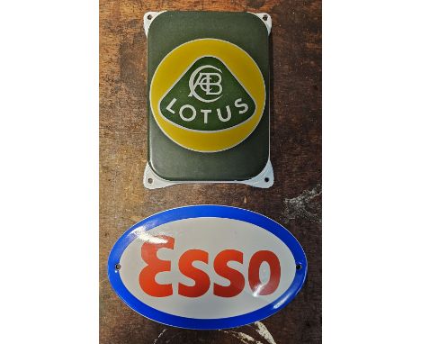 Lotus, a reproduction vitreous enamel advertising sign, 15 x 10cm and an Esso sign, 16 x 10cm (2)