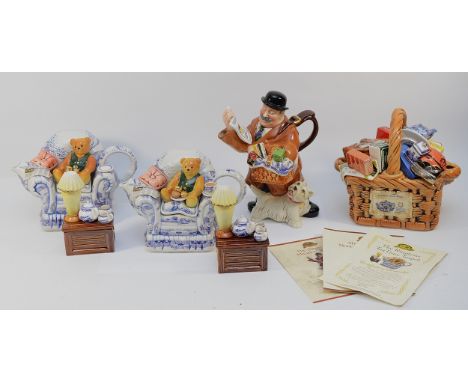 A group of four Ringtons Ltd edition novelty ceramic teapots, comprising 'TeaTime' 1328/7500, 'Maurice' the delivery man, 458