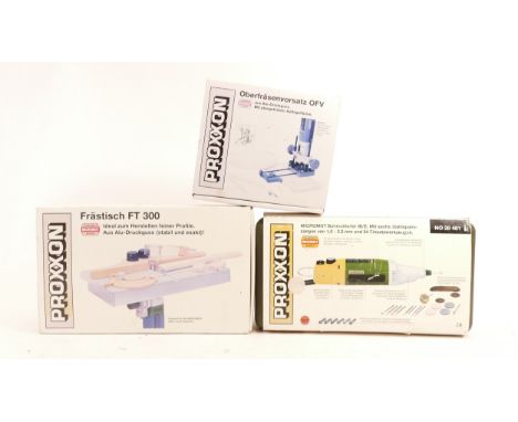A selection of German tools to include, A Proxxon router attachment, model no. 28 566, Proxxon MicroMOT drill grinder, model 