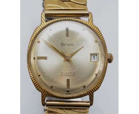 Aristo, a gold plated manual wind date gentleman's wristwatch, 32mm.Working when catalogued