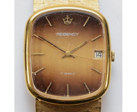 Regency, a gold plated manual wind date gentleman's wristwatch, 30mm.Working when catalogued