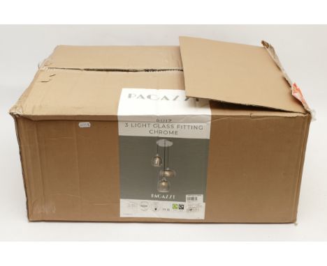 A Pagazzi Ruiz three light glass fitting, in chrome, with original box.