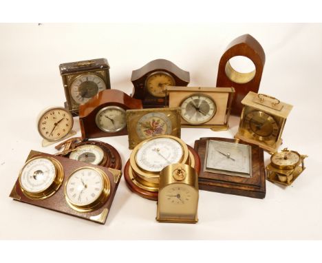 A collection of mid twentieth-century and later mantel clocks, wall clocks and barometers, to include, a Europa, two jewels, 