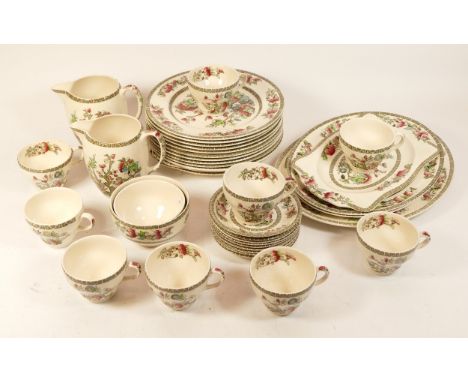 Johnson Bros of England; Fifty eight piece ironstone dinner service 'Indian Tree' comprising dinner plates, side plates, frui