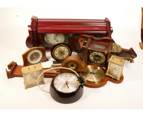 A collection of mid twentieth-century and later mantel clocks, wall clocks and barometers, to include, a Goblin Electric beds