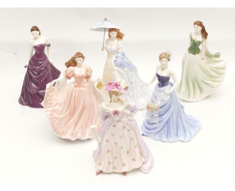 A group of six porcelain figurines, comprising five Royal Worcester 'Bemine' 'Jane' 'Sophie' 'Amy' 'Charlotte' and a Coalport