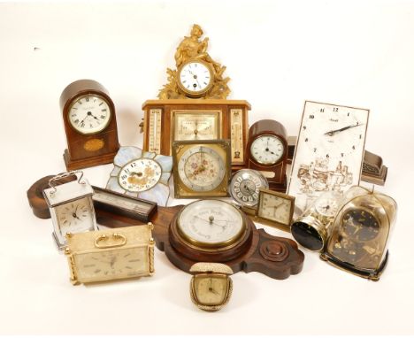A collection of mid twentieth-century and later mantel clocks, wall clocks and barometers, to include, a Knight &amp; Gibbins