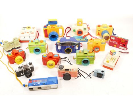 A collection of novelty and toy cameras together with regular cameras and radios, to include, Tomland, Chinon 35EE and Kodak 
