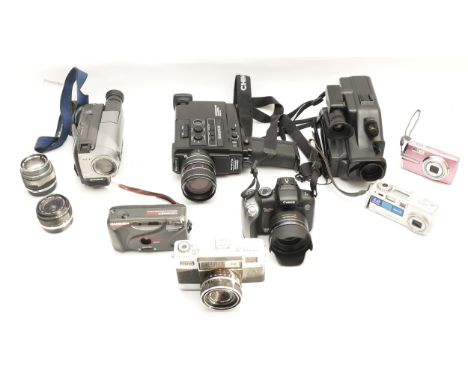 A collection of cameras and camera accessories, to include, Canon PowerShot SX10IS, Magnon 8mm Sound Camera SD-817M, Sony Han