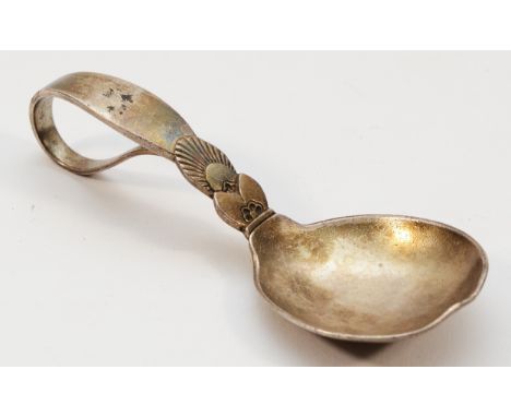 Georg Jensen, a Cactus pattern caddy spoon, London import 1952, 25gm10cm There is a 1cm ding/misshape to the edge of the spoo