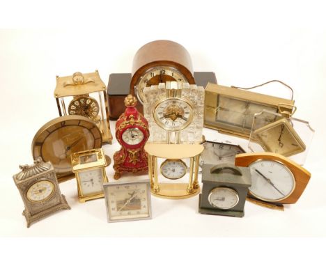 A collection of mid twentieth-century and later mantel clocks, wall clocks and barometers, to include, a Seiko desk clock wit