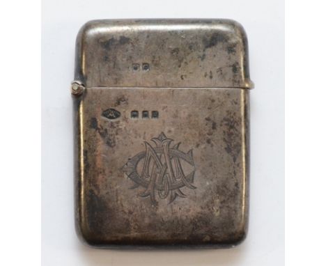 WWI, a silver trench petrol lighter, in the form of a vesta case, by Adie Bros, London 1918, monogrammed, smooth base, 5.5 x 