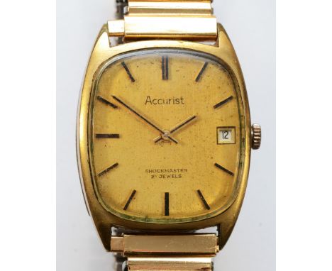 Accurist, a gold plated manual wind date gentleman's wristwatch, 29mm.Working when catalogued