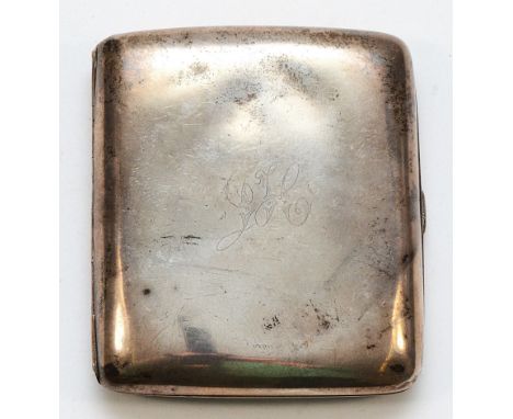 A silver cigarette case with engraved initials to the front, Birmingham 1913, 8.5x7.5, 81gm.