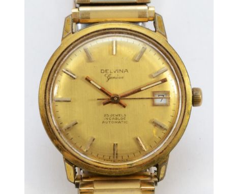 Delvina, a gold plated automatic date gentleman's wristwatch, 25 jewel movement, 33mm.working when catalogued, hands very sti
