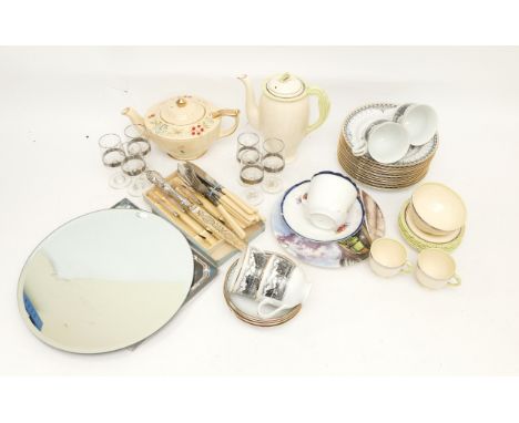 A collection of homewares, to include drinking glasses, loose cutlery, art glass vase, a 1950s Newhall 'Diana' shaped coffee 
