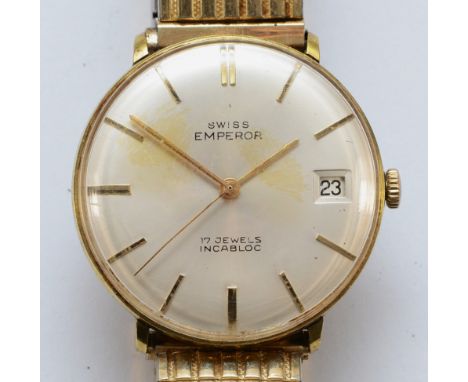 Emperor, a gold plated manual wind date gentleman's wristwatch, 32mm.Working when catalogued