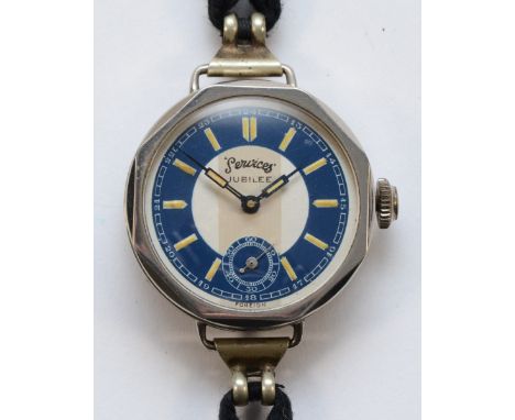 Services, Jubilee, a stainless steel manual wind gentleman's wristwatch, Q. Mary K. George image on the back cover, 28mm.Work