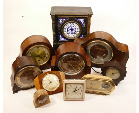 A collection of mid twentieth-century and later mantel clocks, wall clocks and barometers, to include, a Garrard carriage clo