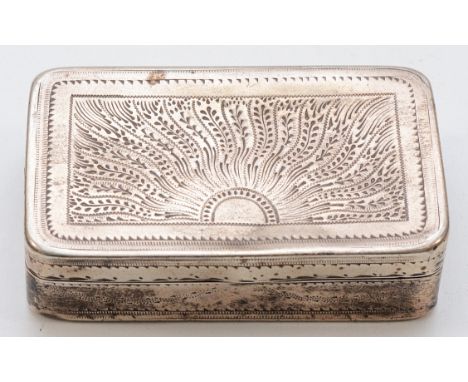 A 19th century French 950 grade silver snuff box, bearing Michelangelo stamp, Paris control marks 1819 - 1838, with engraved 