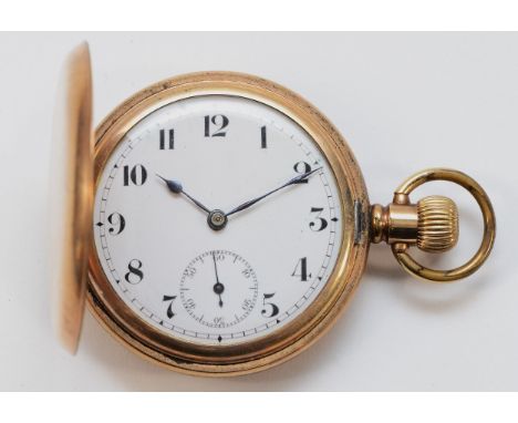 A gold plated keyless wind hunter pocket watch, 15 jewel, 2 adjustment Swiss movement.Working when catalogued