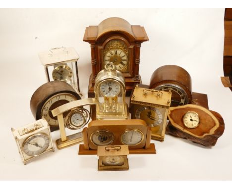 A collection of mid twentieth-century and later mantel clocks, wall clocks and barometers, to include, a West German Widdop c