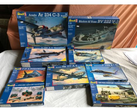 Revell scale models kits to include 04383 Biohm &amp; Voss BV 222V-2, 04340 Ju 290 A-5 'Seedler', 04501 Arado AR 234 C-3, 045