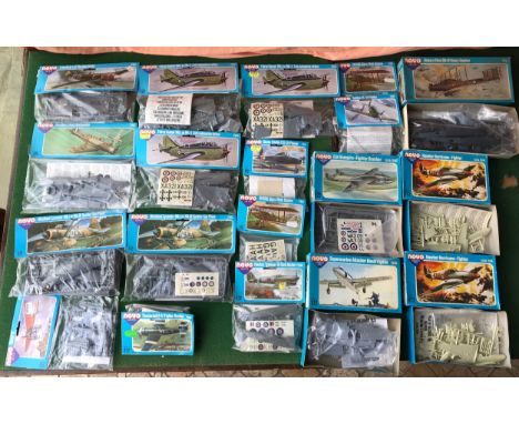 Novo Aircraft Kits, 19 assorted models, most in sealed packaging, 5 boxed, 1:72 scale, some repeats.Condition ReportVery good