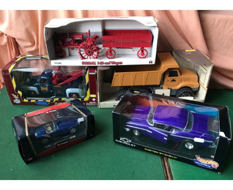 Large scale models, ERTL Farmall, F-20 and Wagon and Automatic Dump truck 1/16 scale, Road Legends 1953 Ford F-100 Wrecker 1/