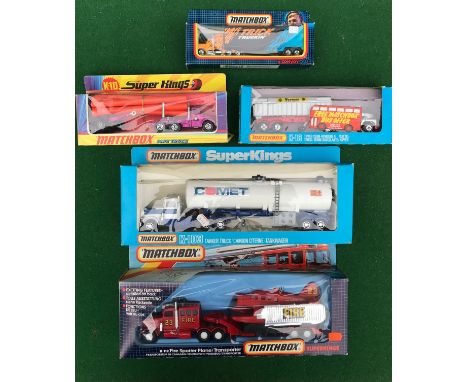 Boxed Matchbox diecast vehicles to include K-10 Pipe Truck, K-18 Tipper Truck, CY-36 Convoy, K-112 Fire Spotter Plane/Transpo