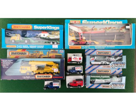 Boxed Matchbox diecast vehicles to include K-43 Log Transporter, K-92 Helicopter Transporter, K-114 Mobile Crane, CY10 Kenwor