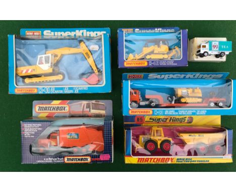Boxed Matchbox diecast vehicles to include K-111 Refuse Truck, K-41 JCB Excavator, K-5 Muir-Hill Tractor and Trailer, K-23 Lo