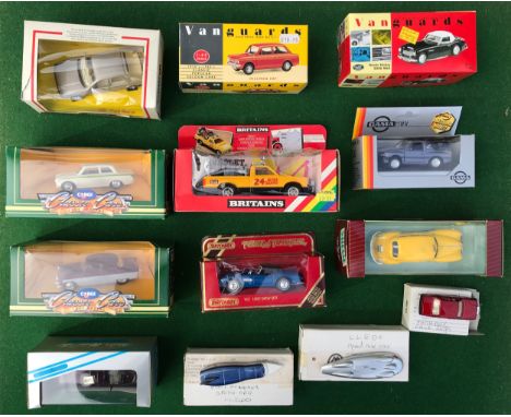 Lot containing various diecast vehicles to include Corgi 299, Ford Sierra, D709/1 Ford Zodiac, D708 Lotus Cortina, Vanguards 