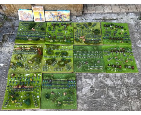 A collection of America Civil War Airfix miniature models displayed on 10 fields, some boxes included.Condition ReportSome wi