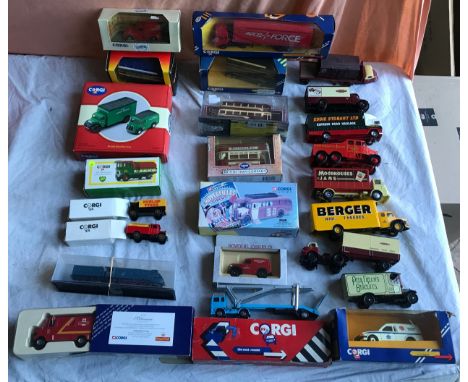 Twenty four Corgi boxed &amp; unboxed diecast models trucks &amp; buses &amp; one train (model 4468) 'Mallard'Condition Repor