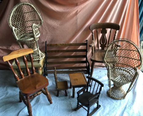 Selection of Dolls Furniture, cast iron bench, armchairs, tables etc.Condition ReportGood condition.