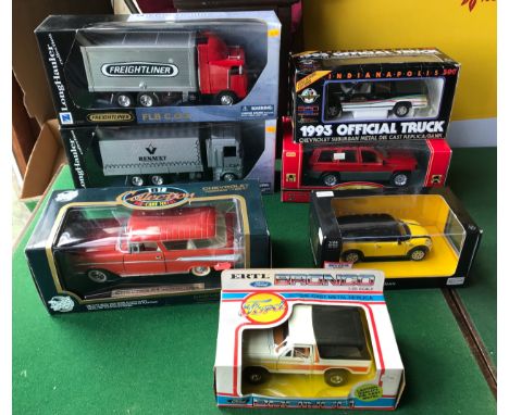 Large scale diecast model vehicles. 2 x NewRay Long Haulers, Chevy Trucks collectors edition 1993 Chevrolet, Rough Tough Chev