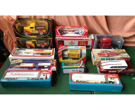 Mixed selection of diecast model trucks, various makes, Solido Dunlop Tyres truck French and English versions, Louis Surber F