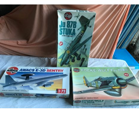 Airfix large model kit aircraft, series 16 Focke-Wulf Fw 190 A a/24 scale series 18 Ju 87B Stuka 1/24 scale and series 12 Boe