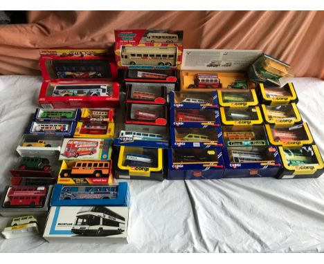 Collection of diecast model buses, various makes 19 x Corgi and 15 other assorted, Tomy, Majorette, Neoplan, Buddy L etc.Cond